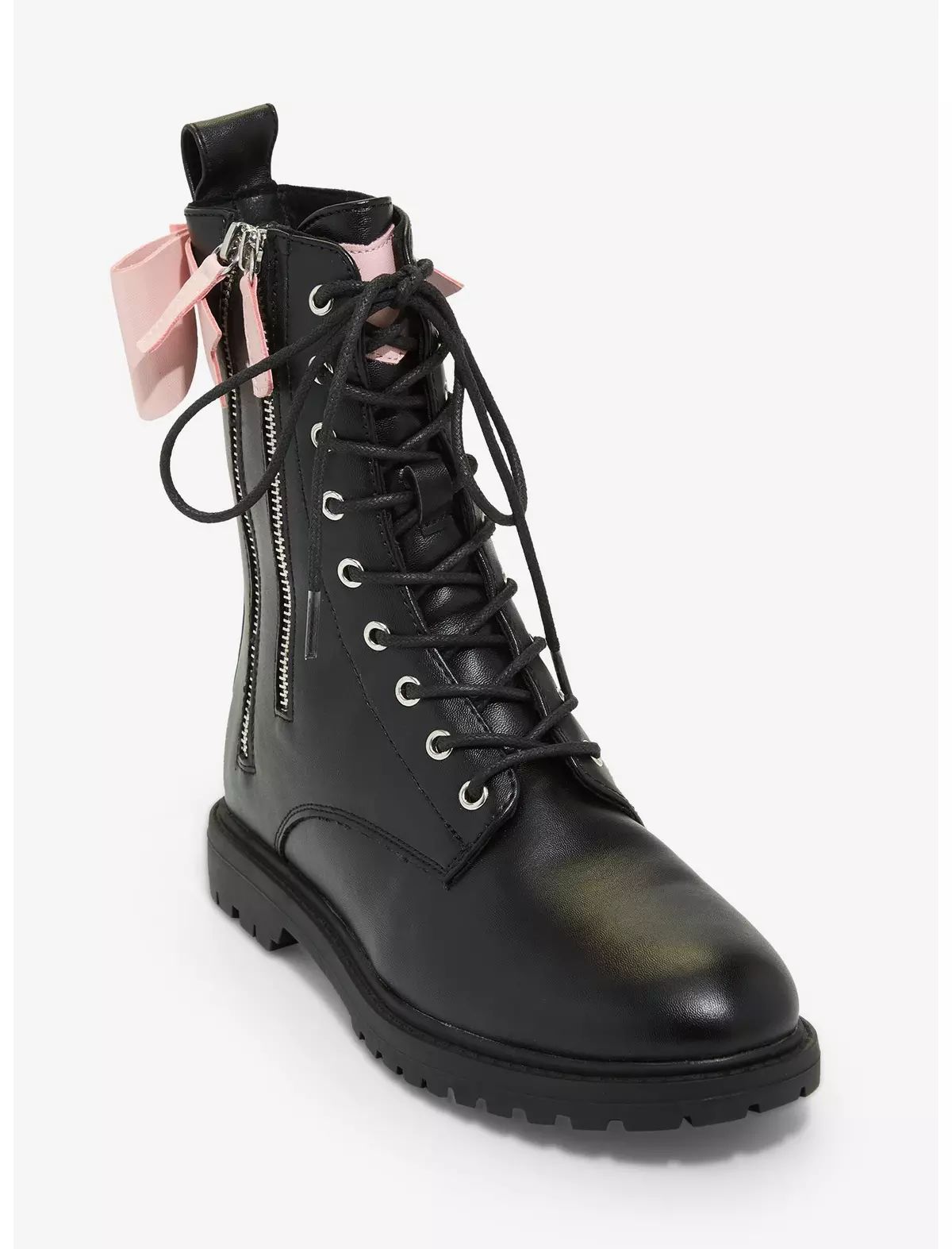 Black & Pink Lace-Up Bow Combat Boots | Hot Topic | Hot Topic