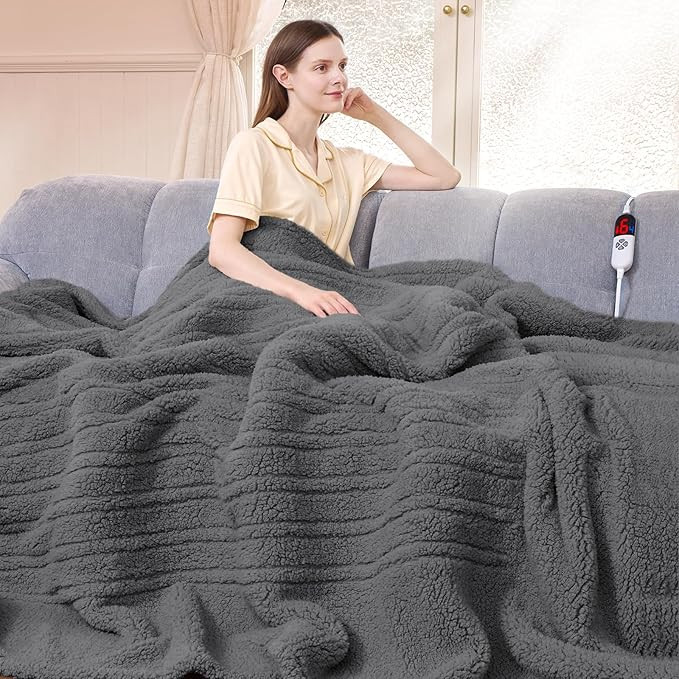Heated Blanket Full Size 72"X84" Grey - Soft Double Sided Sherpa Electric Blanket Full Size with ... | Amazon (US)