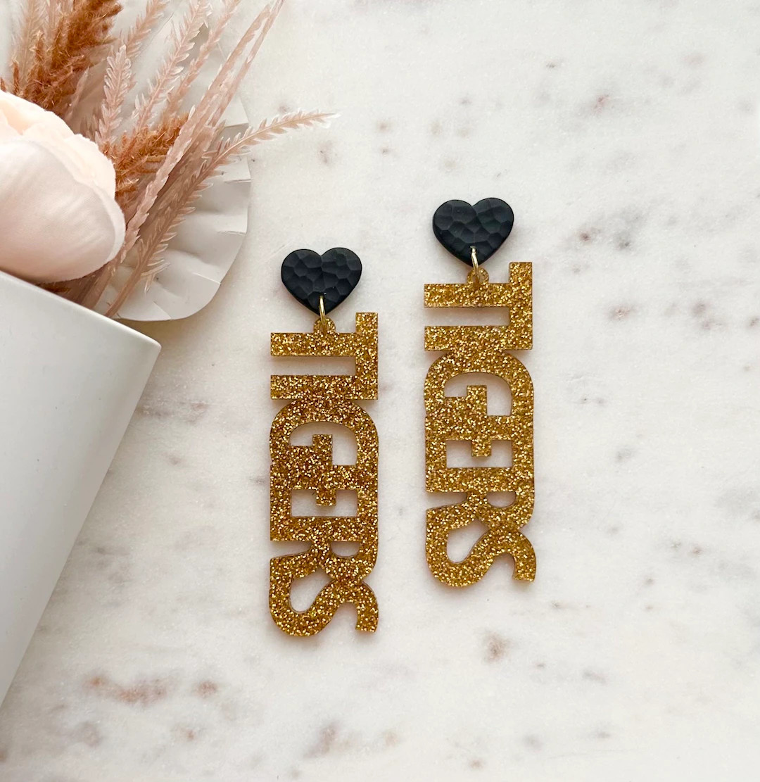 Missouri Tigers Game Day Earrings - Black & Gold Earrings - Black Earrings - Gold Earrings - Glit... | Etsy (US)