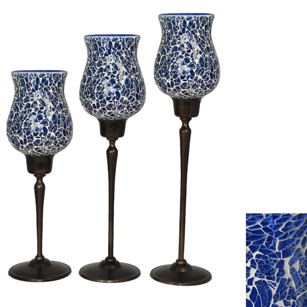 Mosaic 3 Piece Glass Hurricane Set (Set of 3) | Wayfair North America