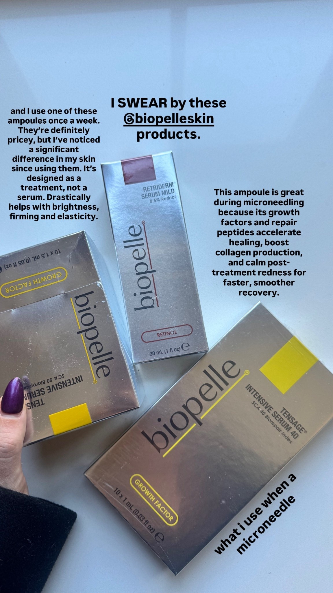 This is the exact serum I use when I microneedle. The biopelle 50 is supposed to be like a facial in a vile. Treated like a treatment, not a serum. I use that once a week. I’ve noticed a significant difference in brightness, elasticity, and firming.

#LTKGiftGuide #LTKBeauty #LTKOver40