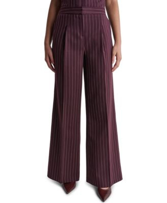 Bcbg Women's High-Rise Wide-Leg Pinstripe Pants - Shadow Merlot/Honeylit | Macy's