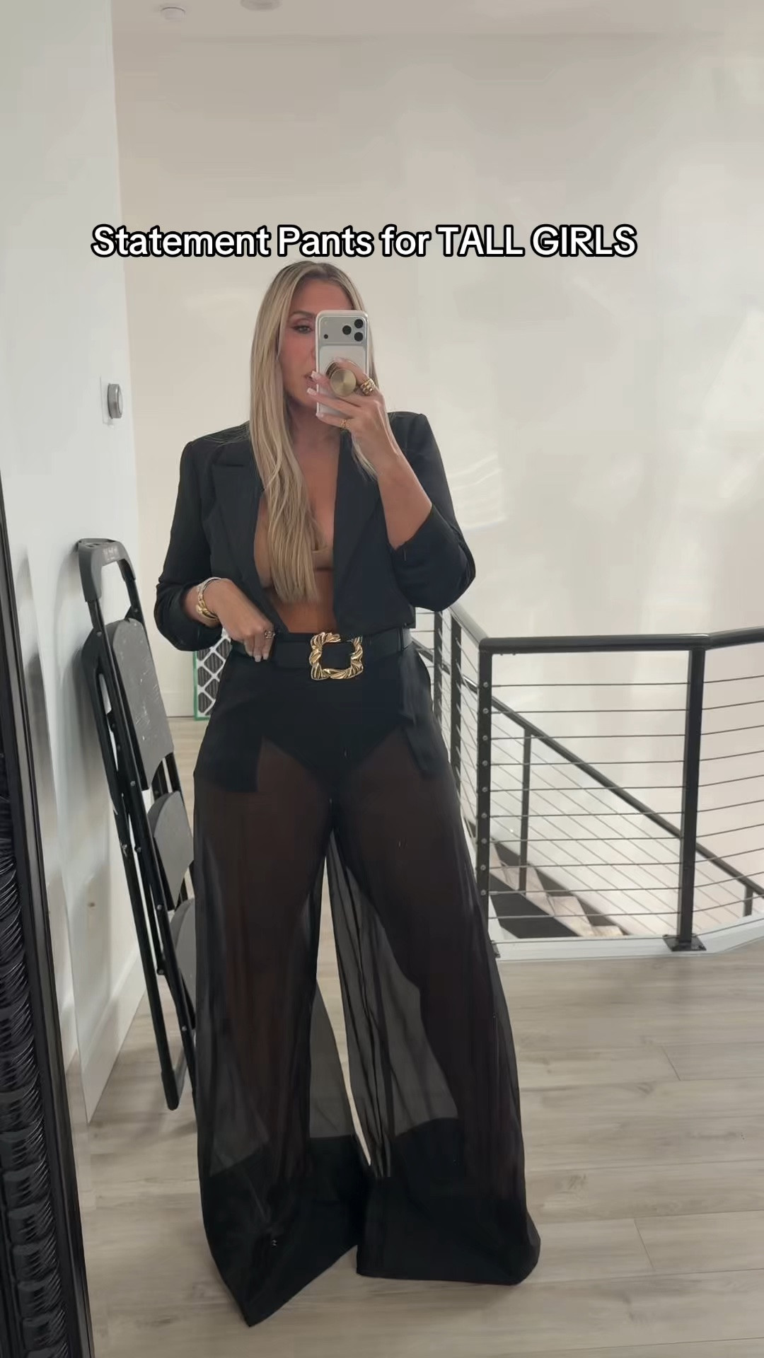 Super cool all black look

ultra wide leg sheer pants size XL (stretchy waist) I probably could’ve done a size large and they run super long. I need to get them hemmed up a little bit. I have on a 4 inch heel.

I would pair a black seamless brief under or bodysuit.

For the top, I would do a bodysuit, cropped black blazer and bralette or the attached corsets. I have the corset in a size L Tall. This blazer is old linked similar options. 

belt is old linked similar or check Zara for belts 

heels are aldo the pillowtalk clear can’t link here.

#LTKTall #LTKMidsize #LTKOver40