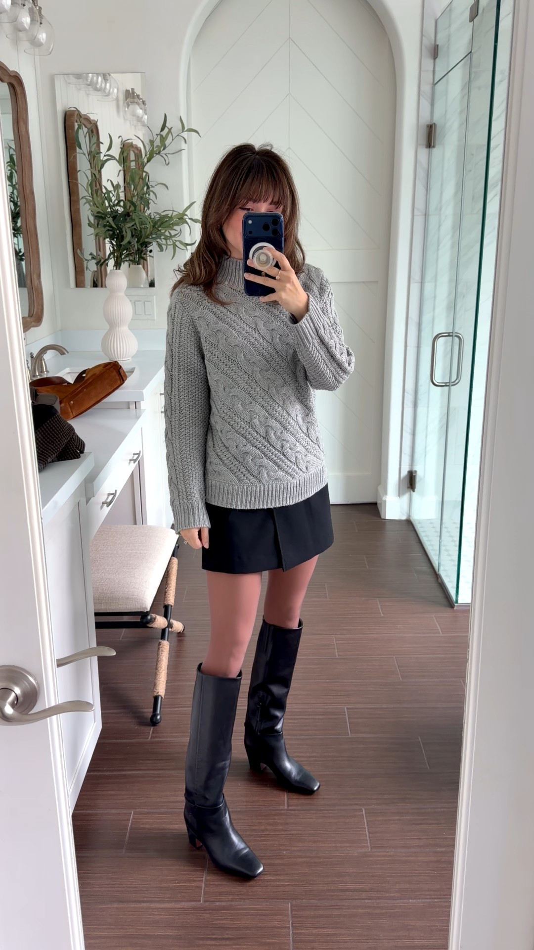 Loving a black sort and brown tights lately. Added a chunky knit sweater and knee boots for a simple look that took under 5 minutes 

Sweater small
Skirt XS 
Tights XS 

#LTKPetite #LTKHoliday