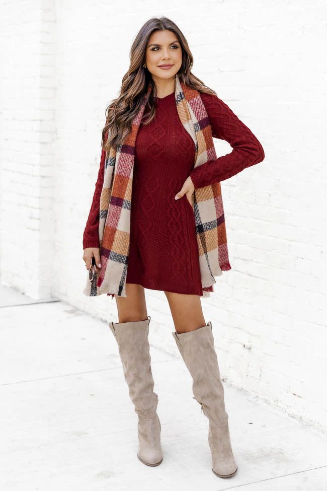 Living for Friday Wine Cable Knit Sweater Dress | Pink Lily