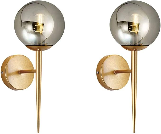 BOKT Glass Wall Light Fixtures Mid Century Wall Sconce Golden Vanity Lights with Smoke Gray Glass... | Amazon (US)