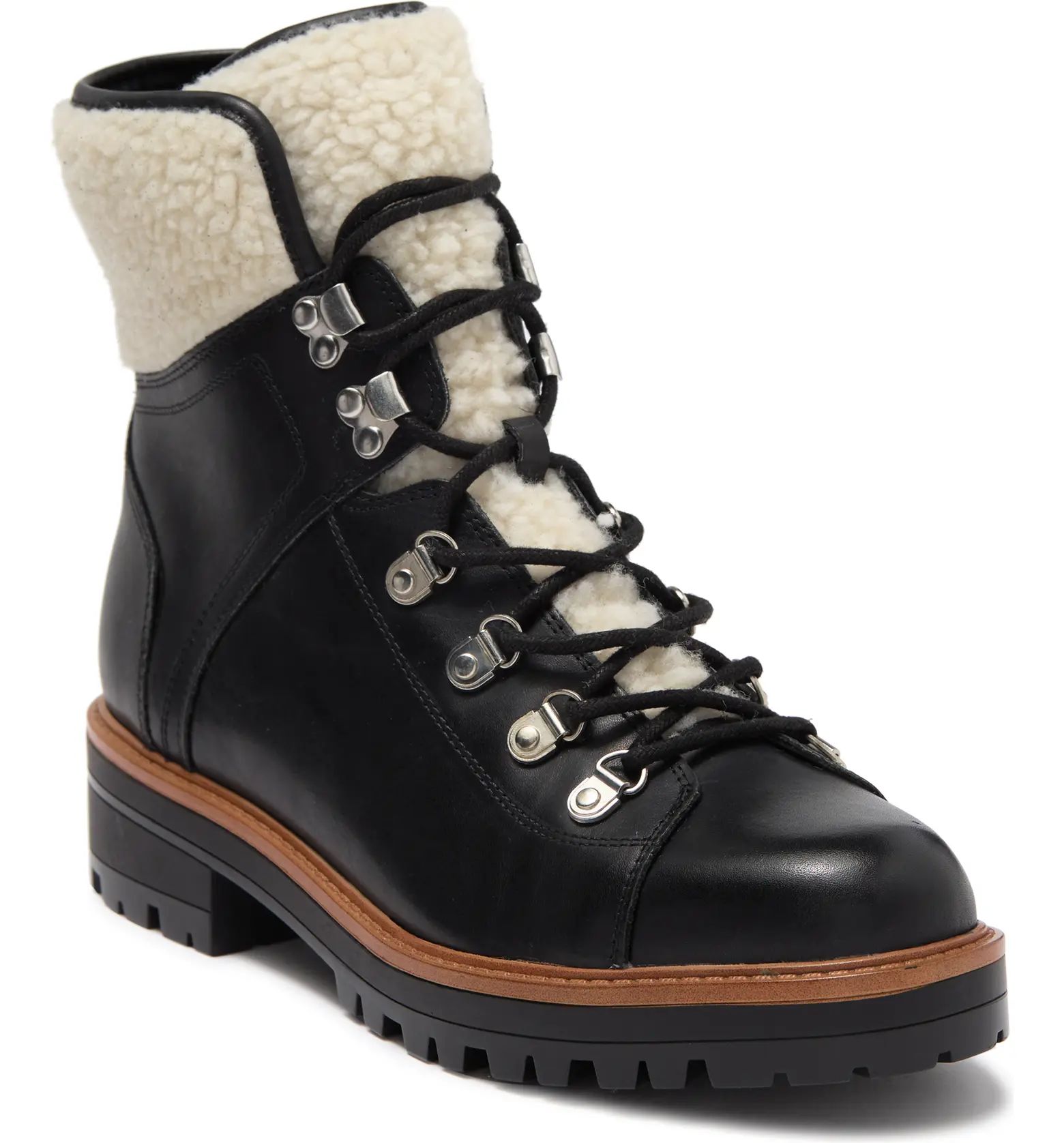 MARC FISHER March Fisher Faux Shearling Trimmed Leather Combat Boot | Nordstromrack | Nordstrom Rack