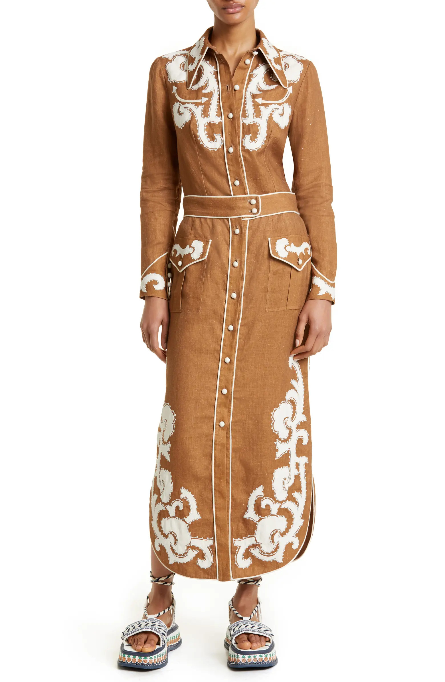 ALEMAIS Ruby Appliquéd Linen Skirt | Nordstrom | Nordstrom