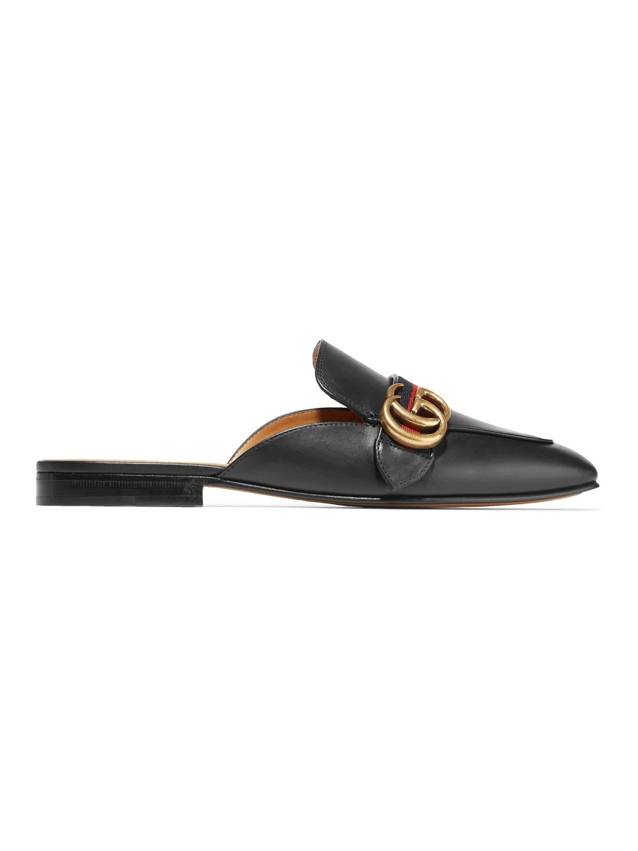 Gucci Peyton Leather Slippers, Black, Women's US Size: 7, Size: 37.5 | NET-A-PORTER (US)