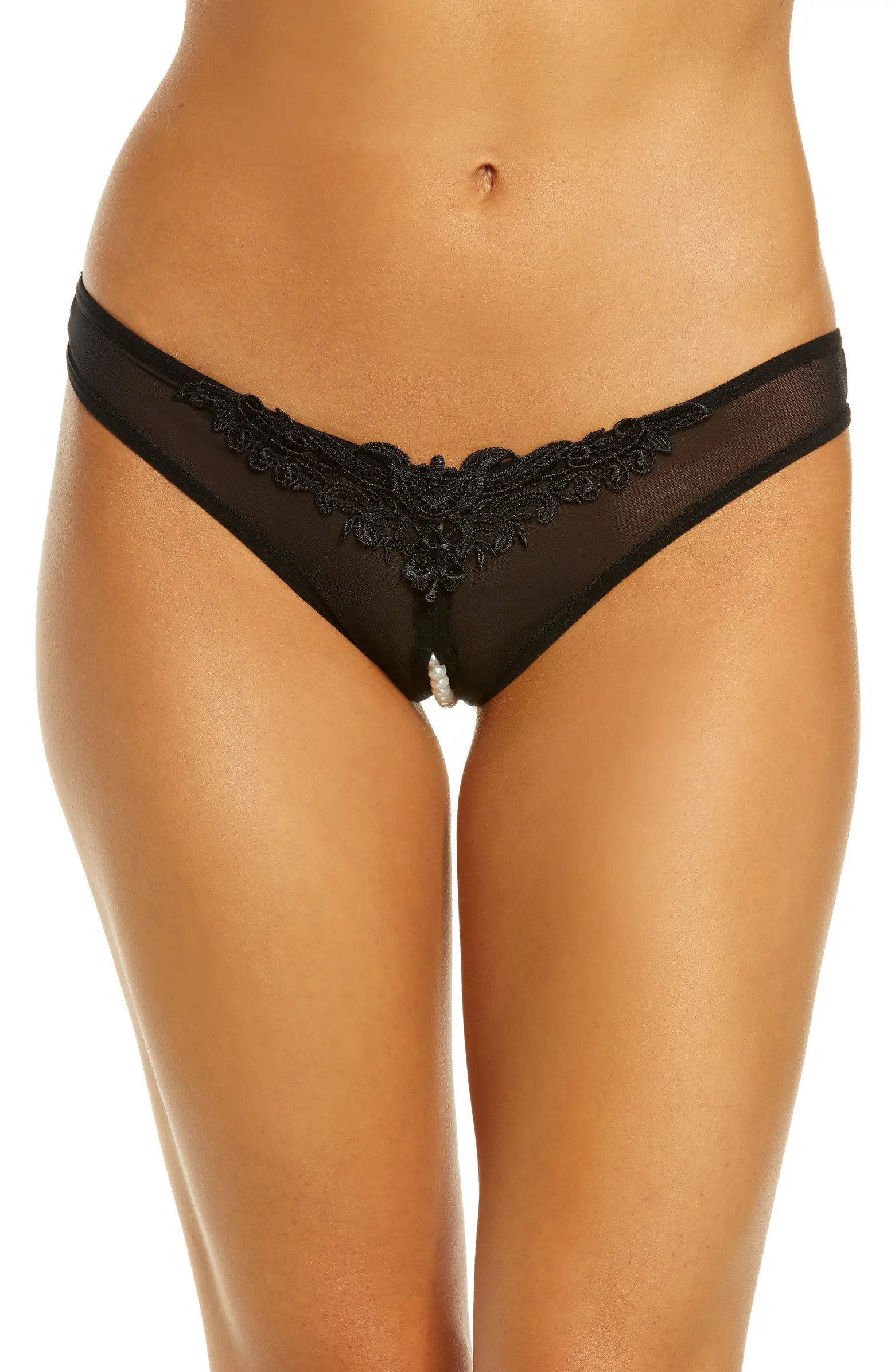 Pearl Trim Open Gusset Mesh Thong | Nordstrom
