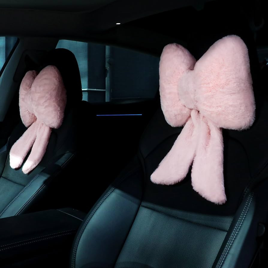 Macarrie 2 Pcs Car Neck Pillow Plush Butterfly Bow Car Headrest Pillow Comfortable Seat Neck Supp... | Amazon (US)