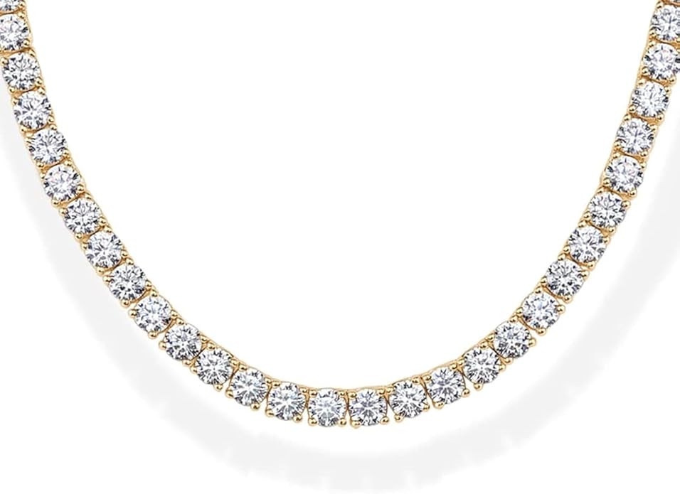 PAVOI 14K Gold Plated 3mm Simulated Diamond Tennis Necklace for Women | Tennis Chain | Chunky Lon... | Amazon (US)