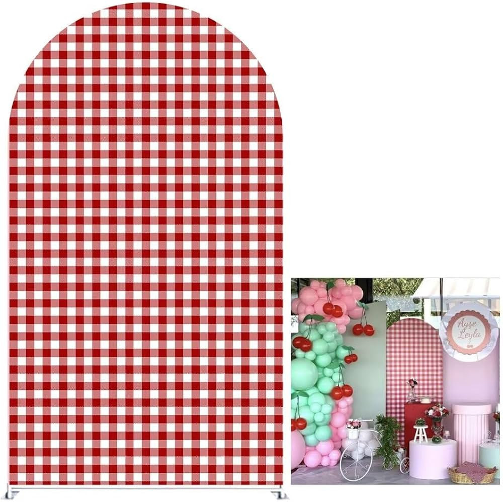KONPON Red and White Plaid Backdrop Arched Fabric Cover Cherry Theme Stretchy Arch Stand Cover fo... | Amazon (US)