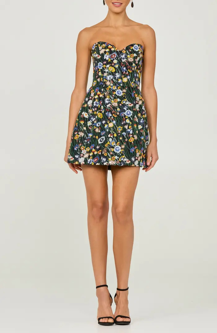 HELSI Lea Beaded Floral Strapless Cocktail Minidress | Nordstrom | Nordstrom