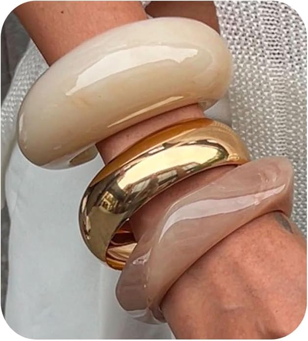 Irregular Square Acrylic Chunky Bangle Bracelets for Women Punk Resin Cuff Bangle Bracelet Set Fa... | Amazon (US)