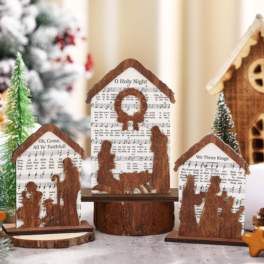 Yousoontic 3 Pcs Music Sheet Nativity Tabletop Decor Wooden Christmas Nativity Scene Centerpiece ... | Amazon (US)