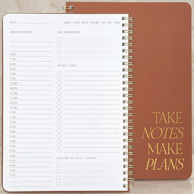 Beautiful Daily Planner And Notebook With Hourly Schedule - Spiral Notepad | Aesthetic to Do List... | Amazon (US)