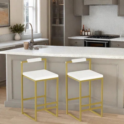 Set Of 2 Modern Bar Stools With Velvet Cushions And Metal Legs | Wayfair North America