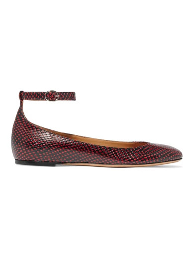 Isabel Marant - étoile Lili Python-effect Leather Ballet Flats - Red | NET-A-PORTER (US)