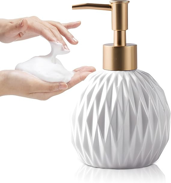 Ceramics Gold Soap Dispenser for Bathroom, Relief Soap Dispenser for Kitchen Sink, 400ml/13.5Oz R... | Amazon (US)