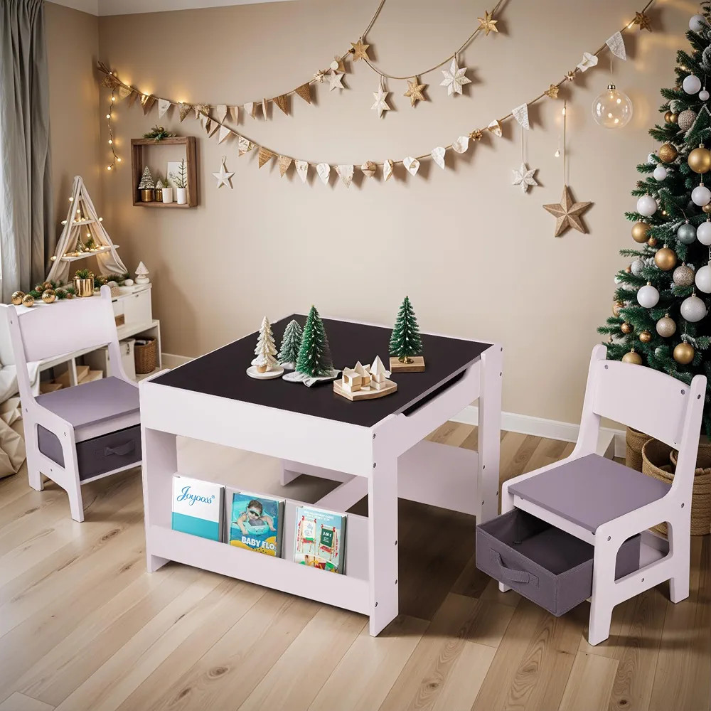 Joyooss Kids Table and Chair Set, 4 in 1 Wooden Kids Table and Chairs Ages 3-7, Kid Table and Cha... | Amazon (US)