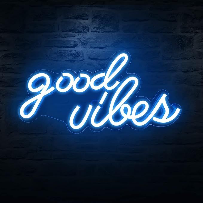 Good Vibes Neon Signs for Bedroom Wall Decor Powered by USB Neon Light, Ice Blue Color,16.1"x8.3"... | Amazon (US)