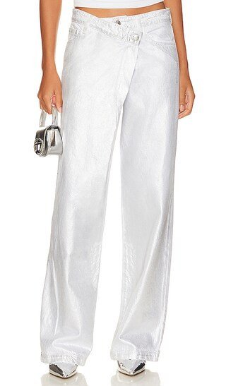 Casey Overlap Wide Leg Jean in Silver Foil | Revolve Clothing (Global)