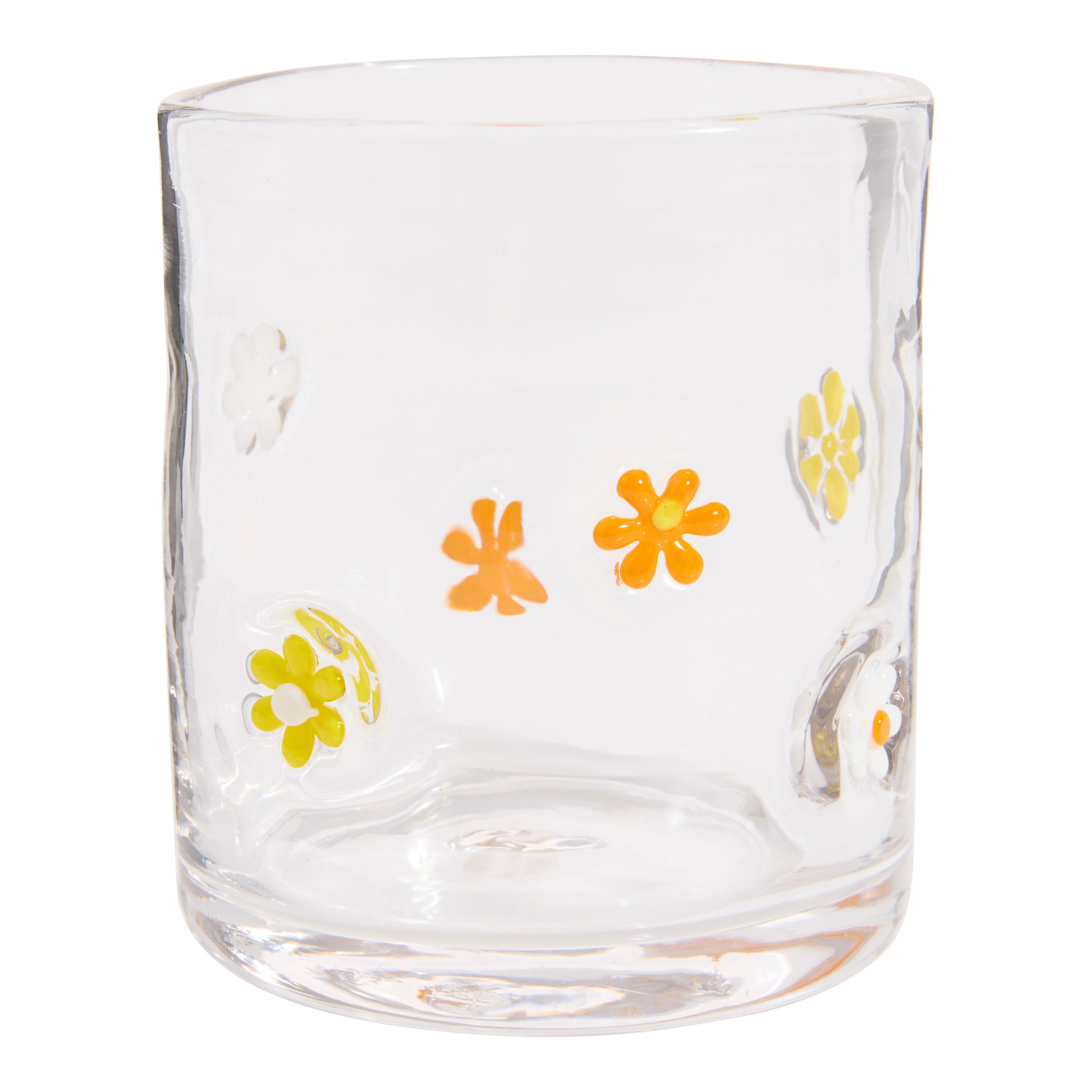 Multicolor Daisy Inlay Double Old Fashioned Glass | World Market
