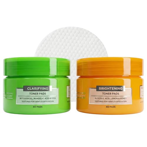 Global Beauty Care Toner Pads Combo Pack - Brightening Formula with Glycolic Acid, Lemon, Honey & Clarifying Formula with Witch Hazel, Mandelic Acid, CICA, Dual Textured Facial Pads, 80 ct (2-Pack) | Amazon (US)
