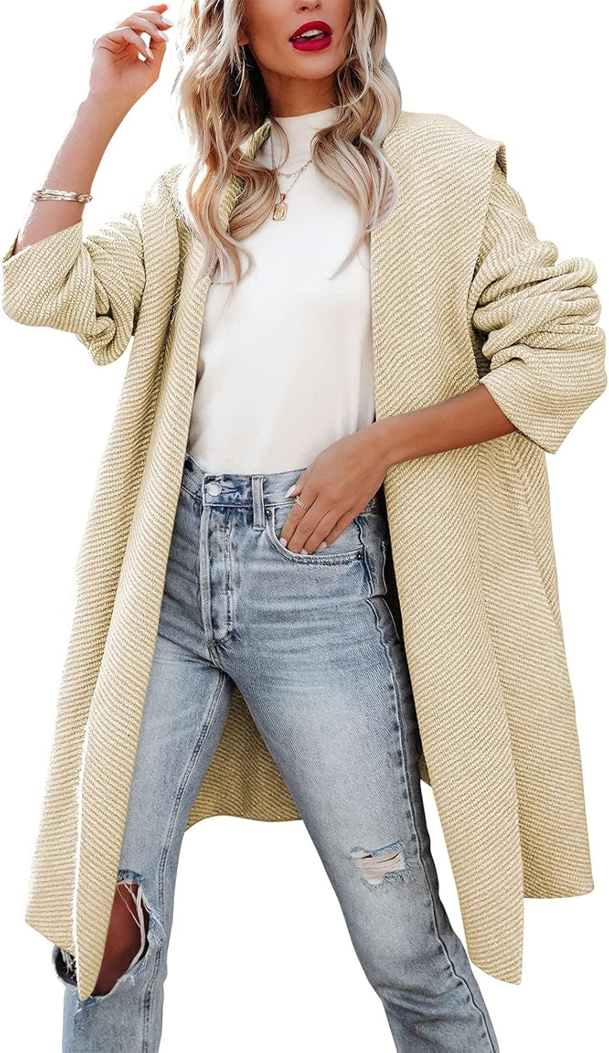 ANRABESS Women‘s Casual Long Sleeve Open Front Hooded Cardigan Sweater Oversized Striped Knitted Poc | Amazon (US)