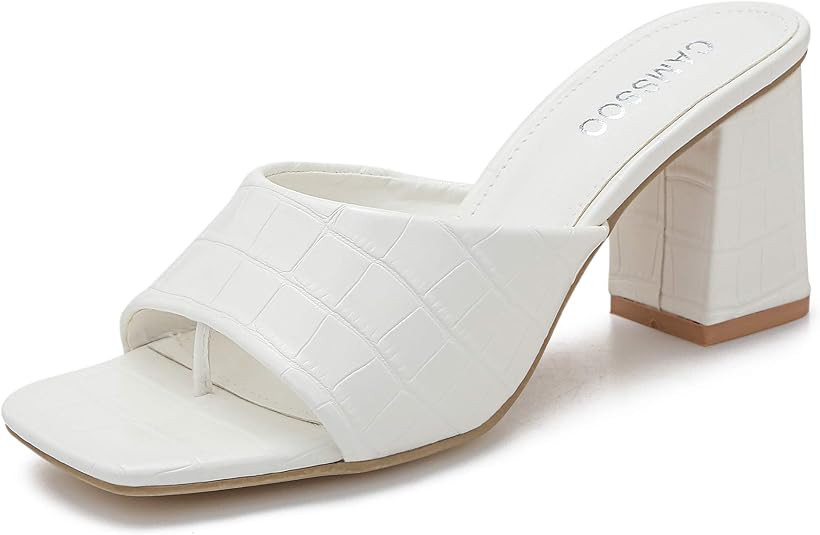 Women's Heeled Mules Square Open Toe Sandals Flip Flops Slip On Fashion Wedding Dress Chunky Blo... | Amazon (US)