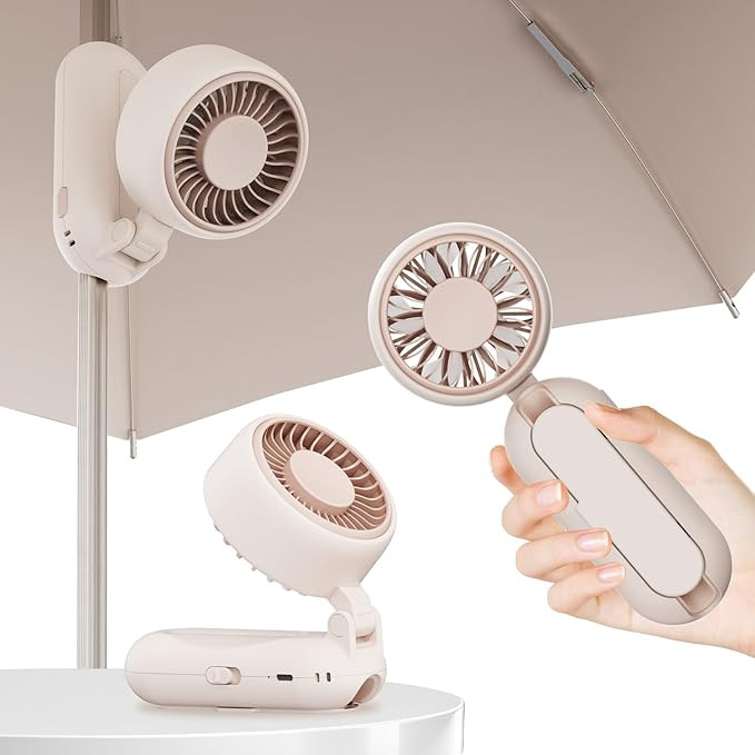 Clip-On Mini Fan for Umbrella - Portable Handheld, 9H Runtime, 4 Speeds, 180° Adjustable, Foldab... | Amazon (US)