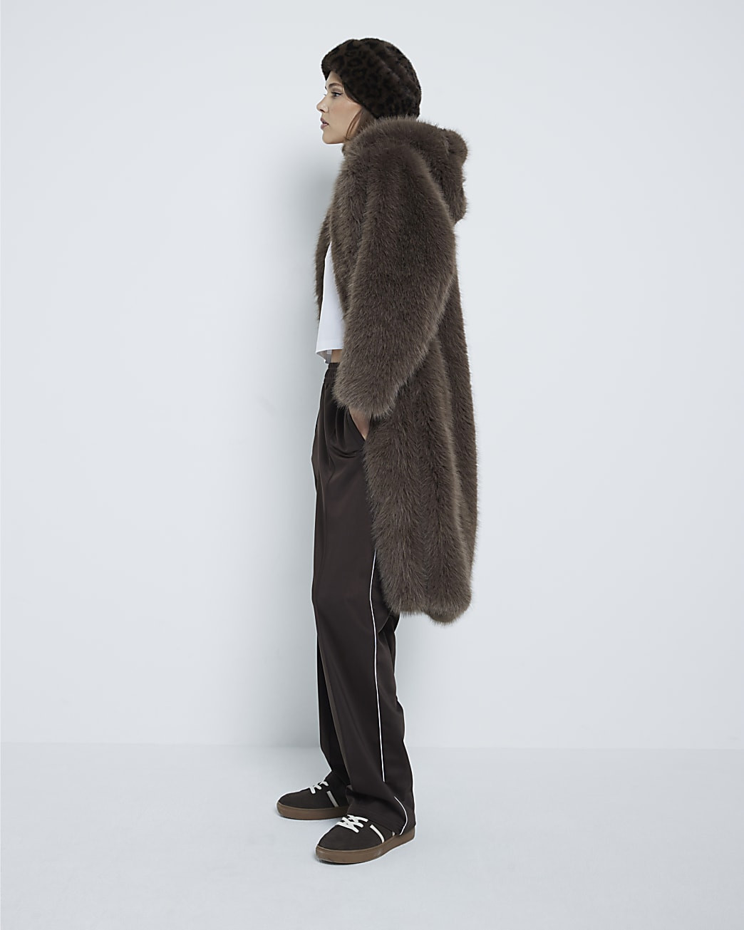 Brown Faux Fur Hooded Duffle Coat | River Island UK & IE