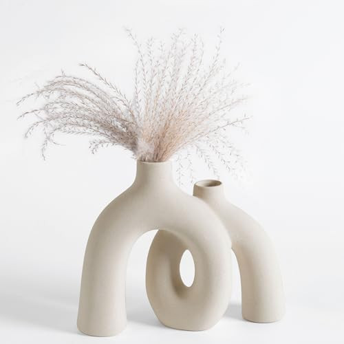 Ceramic Hug Vase (Creamy White) Modern Donut Style Hugging Vases for Flowers Minimalist Decor –... | Amazon (US)