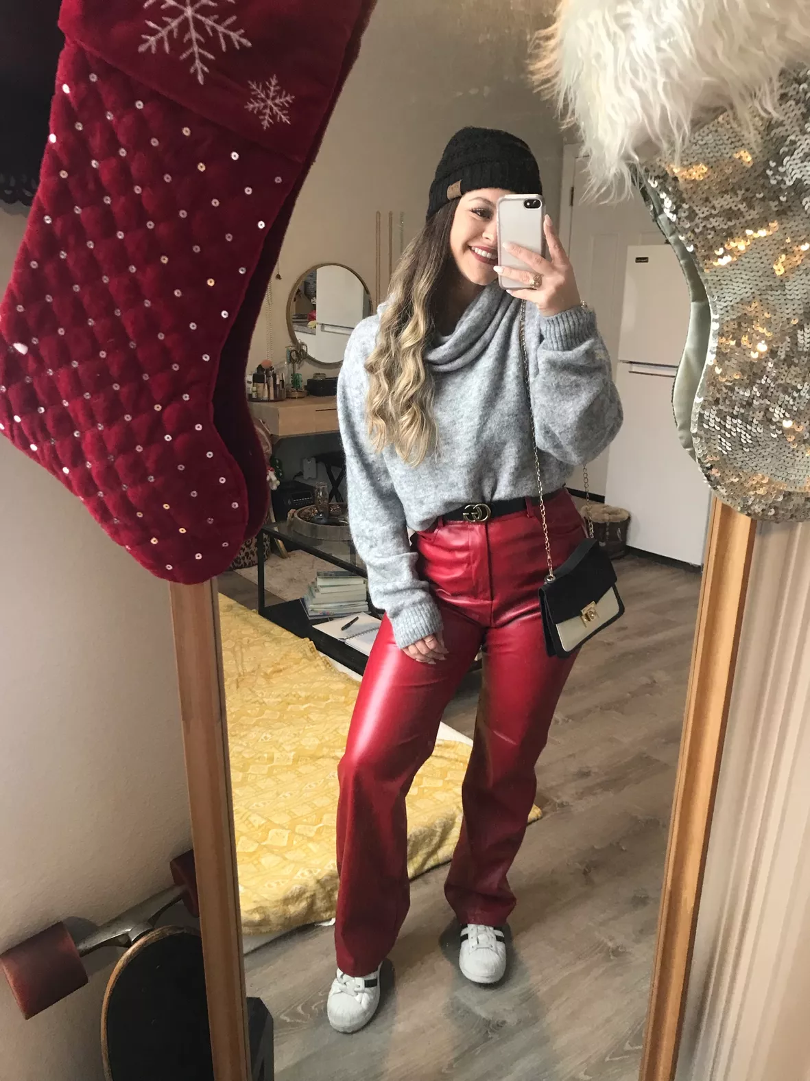 Faux Leather Leggings curated on LTK  Red sweater outfit, Red leather  leggings, Leather leggings outfit winter