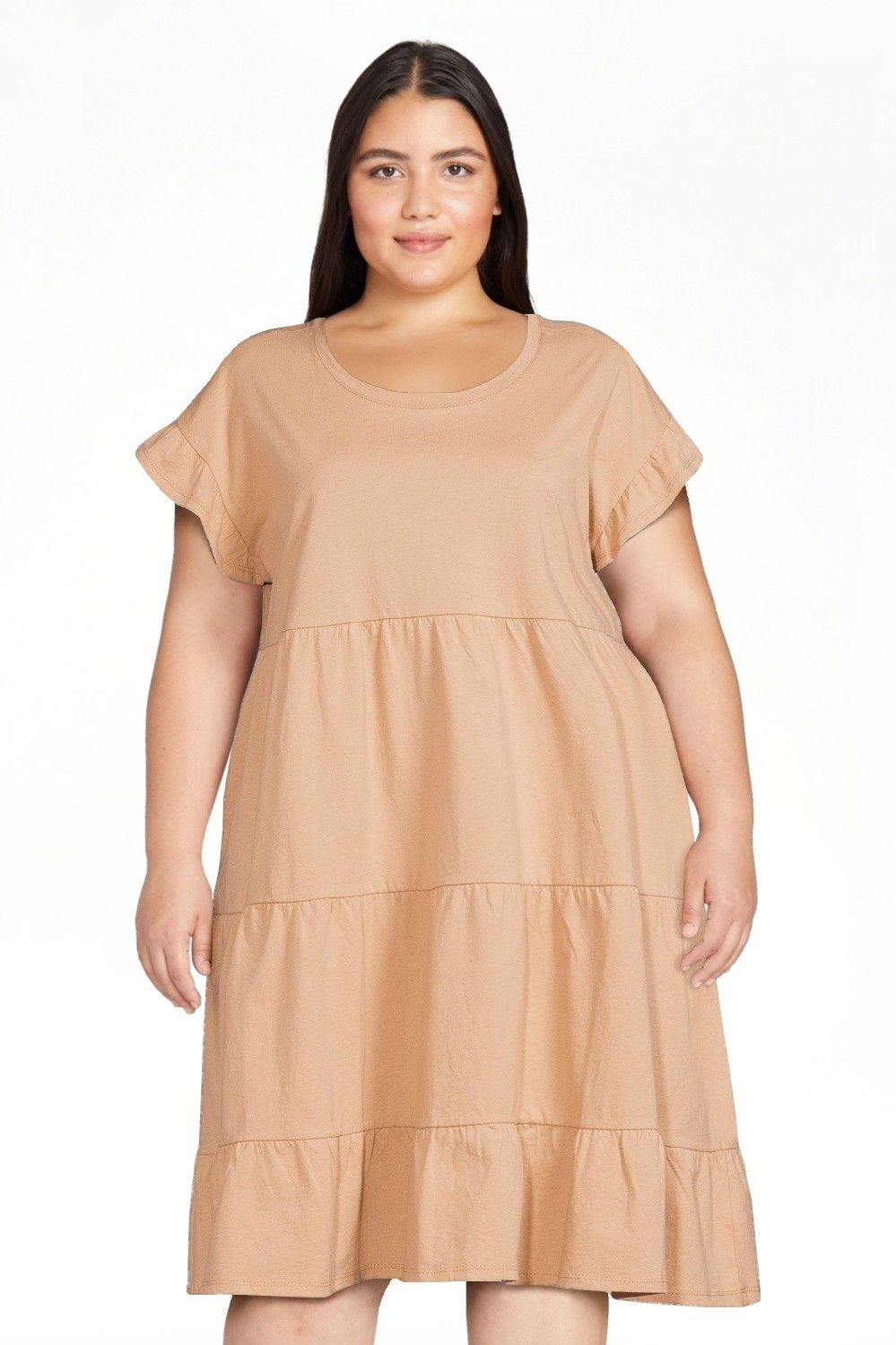 Time and Tru Women's Short Sleeve Flutter Tiered Dress - Walmart.com | Walmart (US)