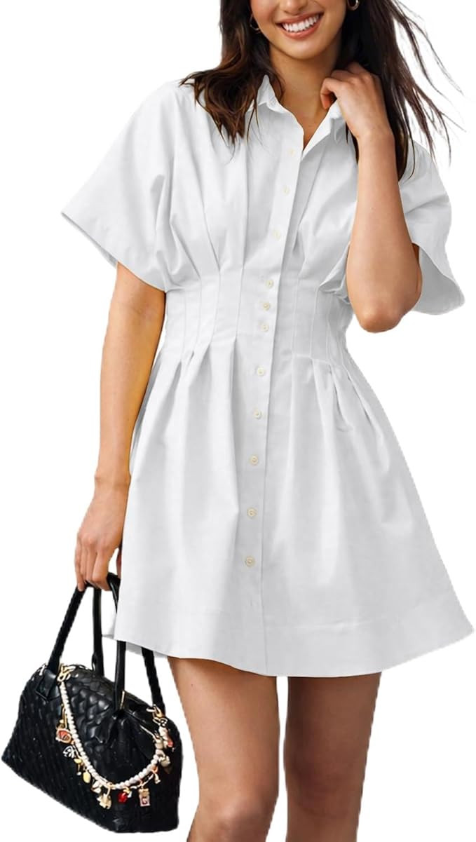 Shy Velvet Women’s Mini Shirt Dress Casual Button Down Short Sleeve Collared Summer Dresses | Amazon (US)