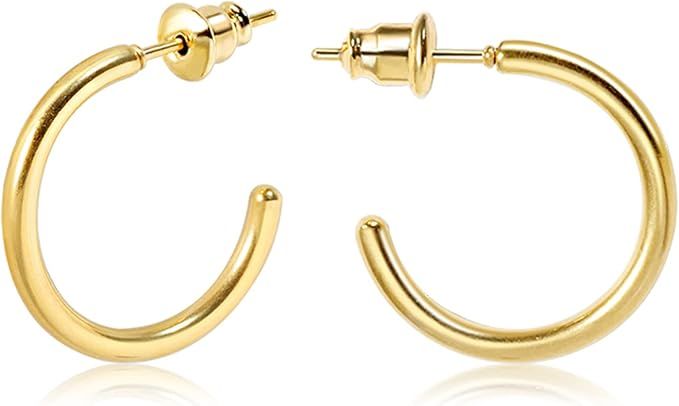 Lightweight Small Gold Hoop Earrings for Women, 14K Gold Open Huggie Hoop Earrings Hypoallergenic... | Amazon (US)