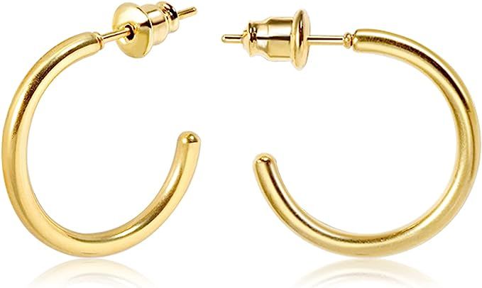 Lightweight Small Gold Hoop Earrings for Women, 14K Gold Open Huggie Hoop Earrings Hypoallergenic... | Amazon (US)