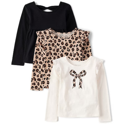 The Children's Place Toddler Girls Long Sleeve Leopard Top 3-Pack Tan 5T | Target