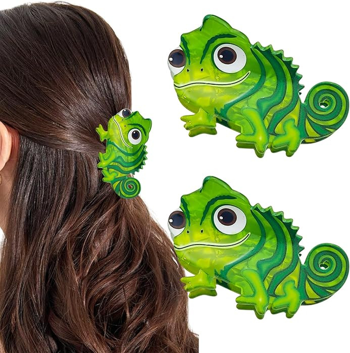 2 PACK Green Lizard Hair Claw Clips, Cute Dinosaur Acetate Hair Barrette Accessories for Women Gi... | Amazon (US)