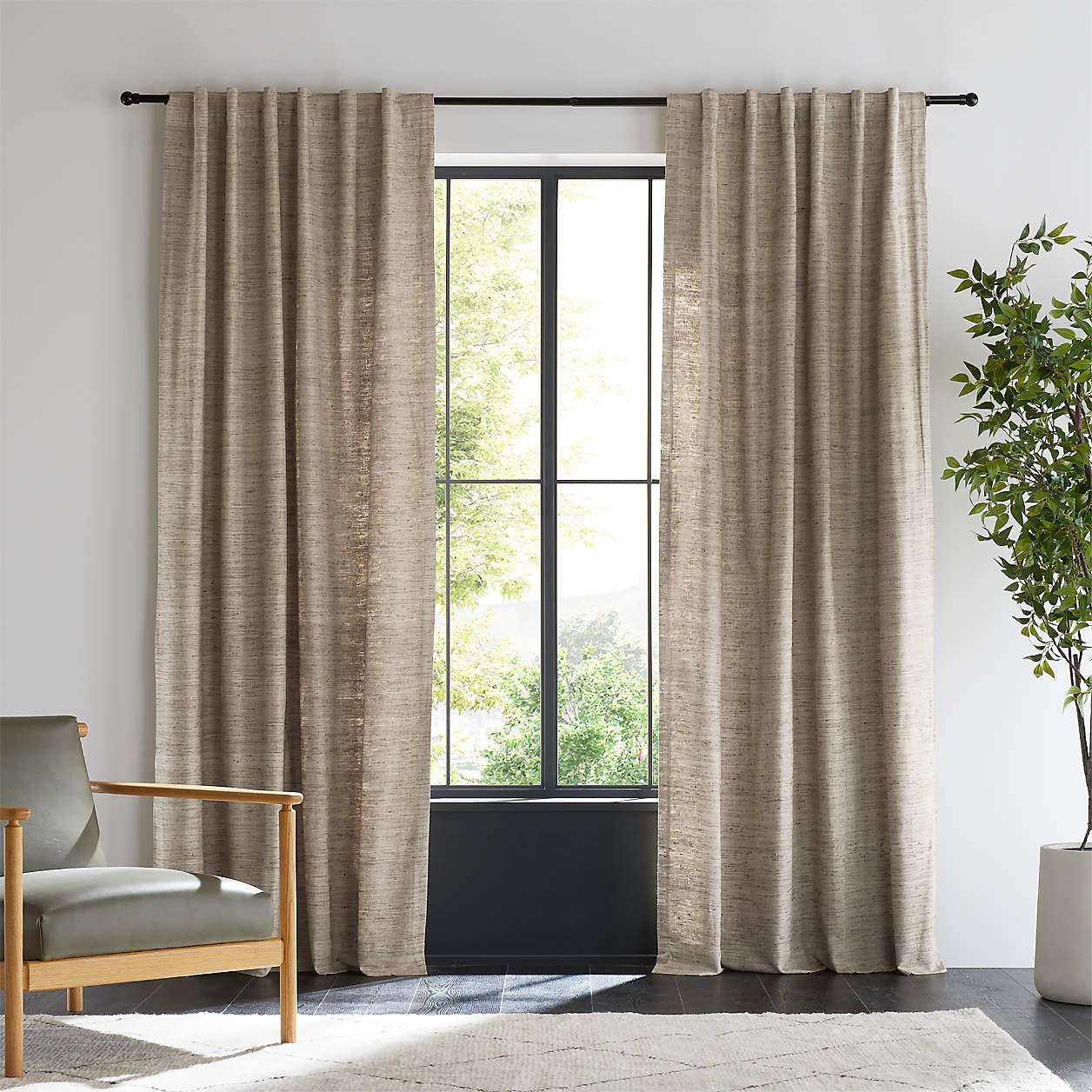 Trevino Warm Beige Cotton Silk Blend Window Curtain Panel 52"x108" + Reviews | Crate & Barrel | Crate & Barrel