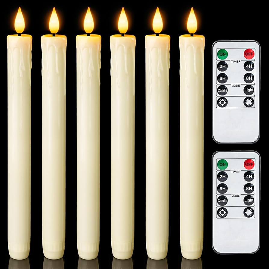 Homemory Real Wax LED Flameless Taper Candles with Remote Timer, 9.6 Inches Ivory Fake Candlestic... | Amazon (US)