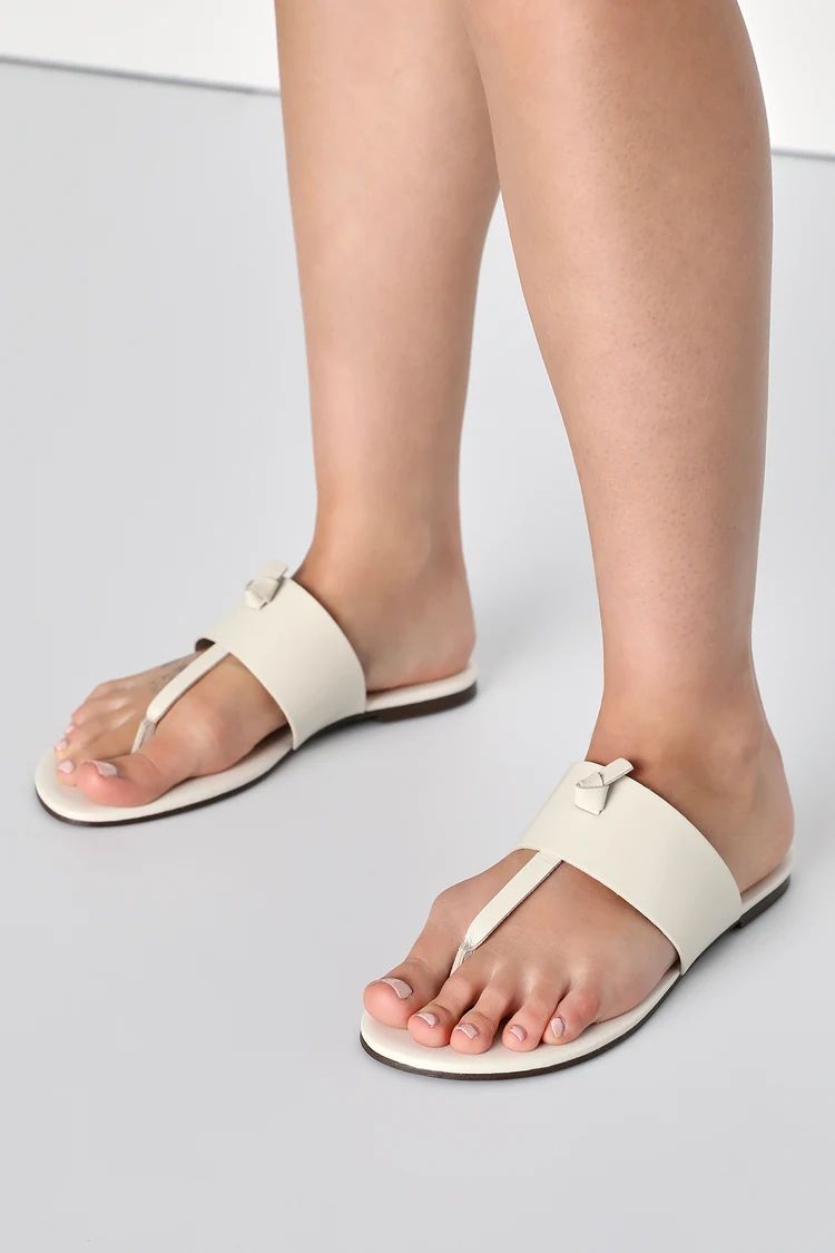 Gasia Cream Leather Flat Thong Sandals | Lulus