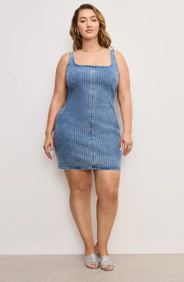 Good American Rhinestone Denim Shift Dress | Nordstrom | Nordstrom