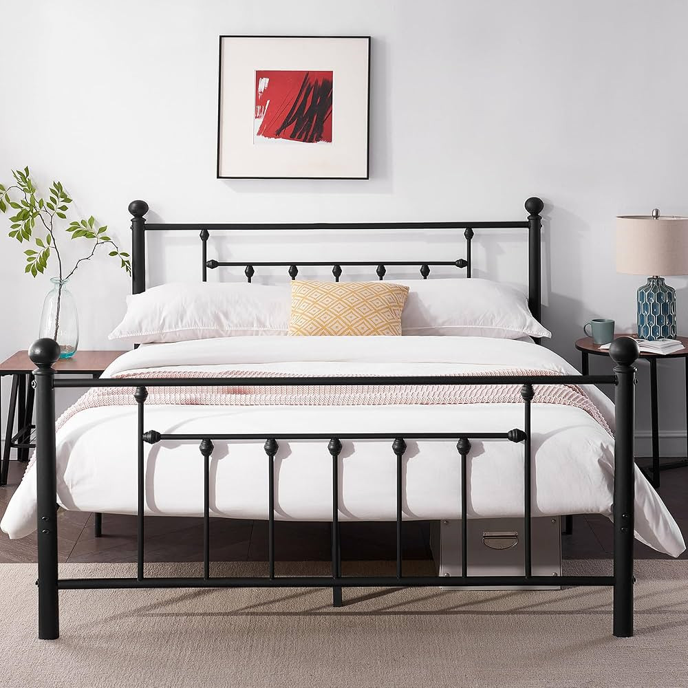 VECELO Queen Size Metal Platform Bed Frame with Headboard and Footboard, Heavy Duty Slat Support ... | Amazon (US)