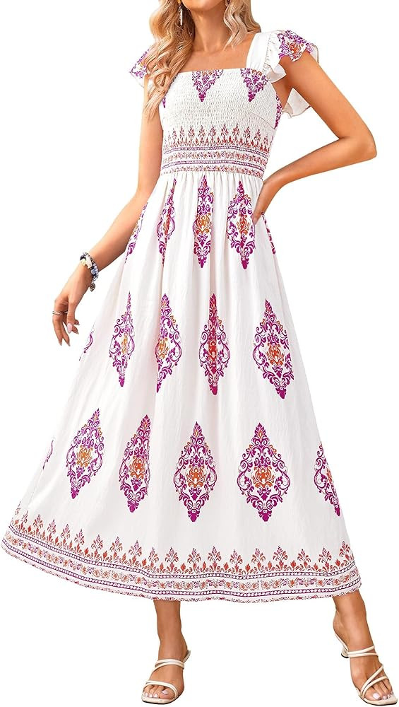 BTFBM Summer Dresses for Women 2026 Casual Floral Boho Sleeveless Square Neck A Line Flowy Beach ... | Amazon (US)