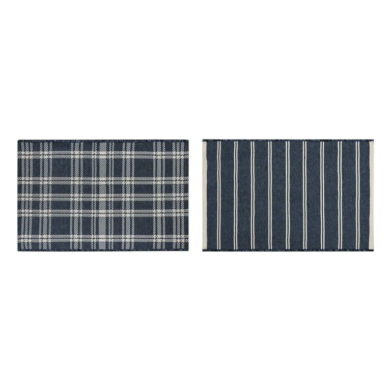 Better Homes & Gardens, Navy-Blue Plaid & Stripes Reversible Indoor/Outdoor Scatter Rug, 2' x 3' | Walmart (US)