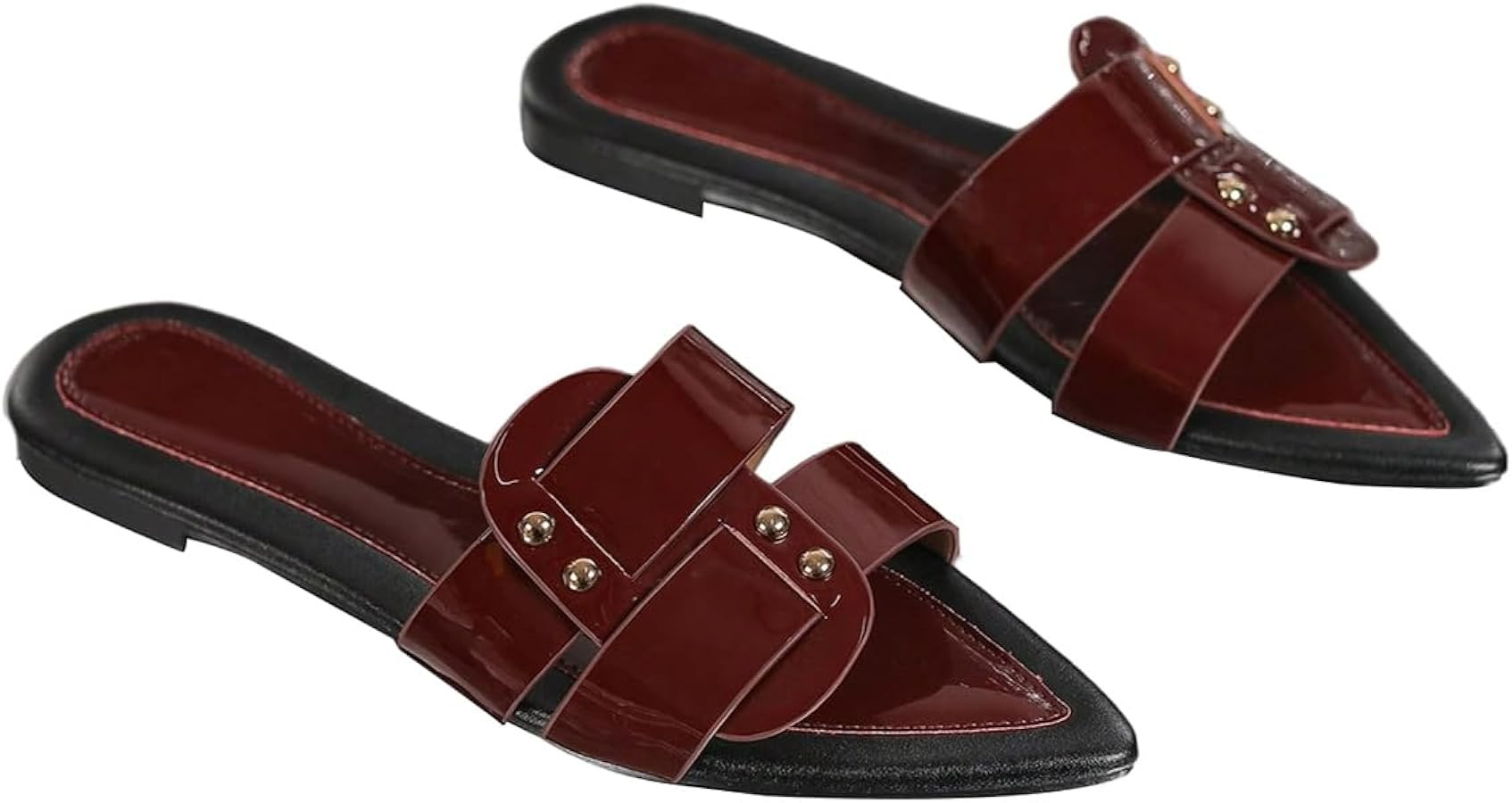 Verdusa Women's Pointed Open Toe Studded Flat Sandal Colo Block Slip On Sandals | Amazon (US)