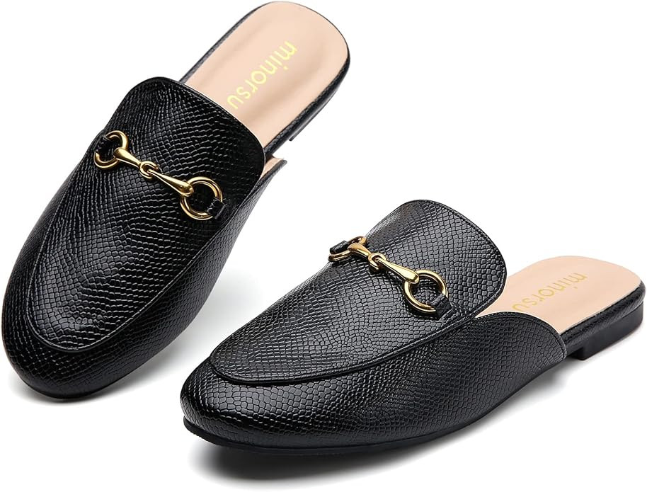 Amazon.com | Minorsu Buckle Mules for Women Round Toe Backless Flat Mules Slides Mules Shoes Ladi... | Amazon (US)